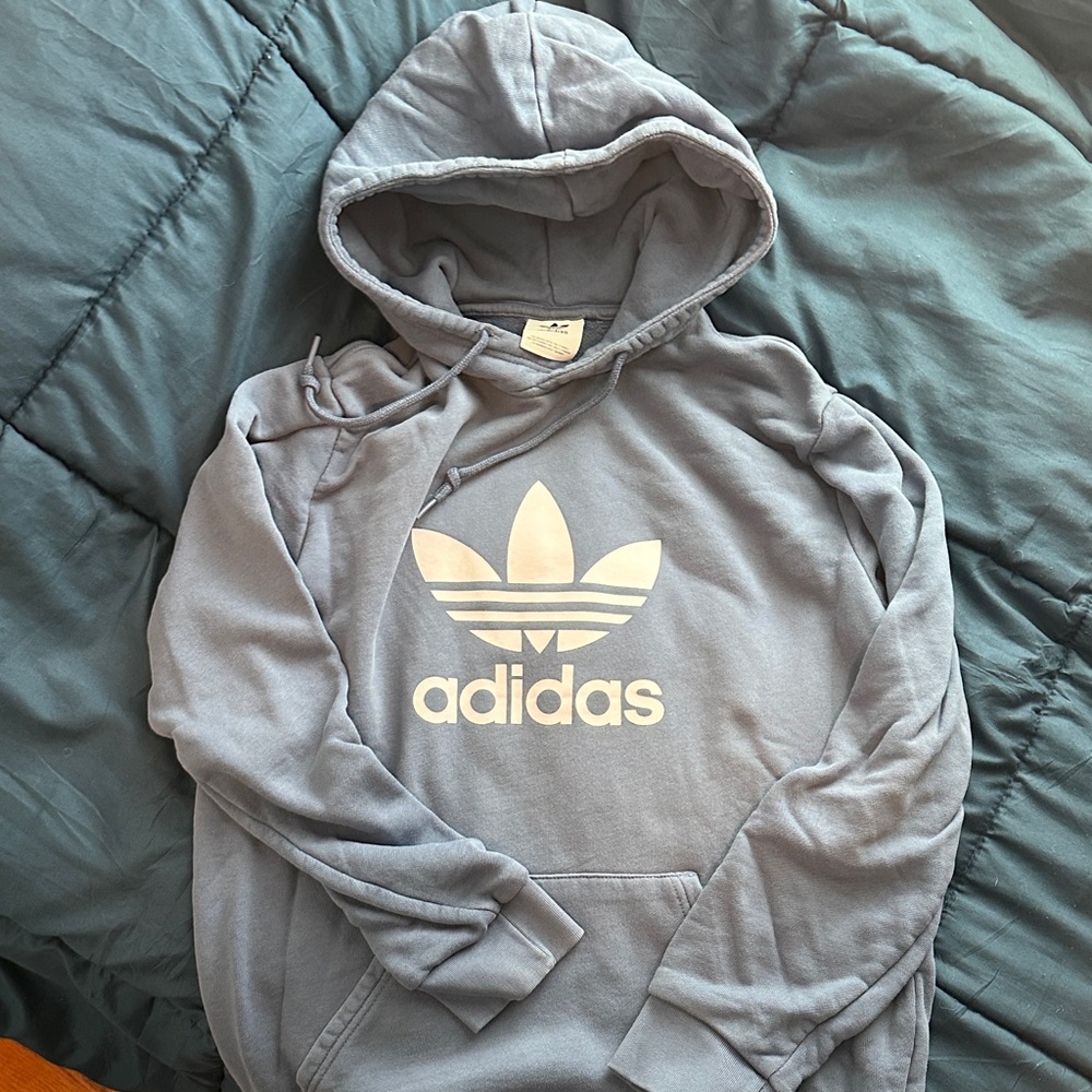 Adidas Light Blue/Gray Hoodie with Trefoil Logo